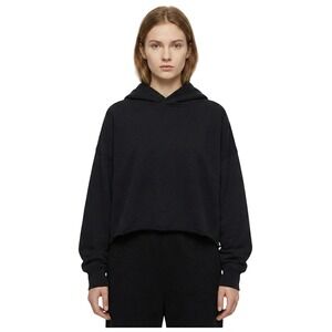 Abercrombie Fitch Black Cropped Raw Hem Hoodie Womens Small Casual Grunge Punk